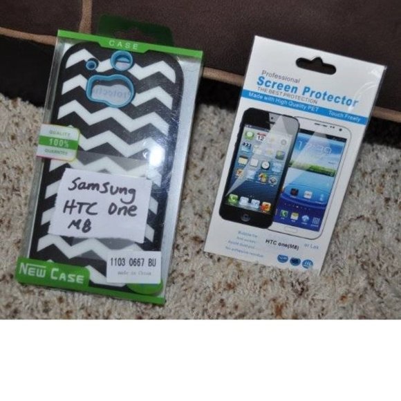 Samsung HTC One M8 Slim Hard Case & Screen Protector Black White Front Back - Picture 1 of 4
